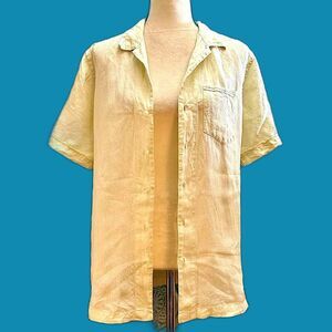 Murano Linen Short Sleeved Button Down Camp Shirt Sz M
